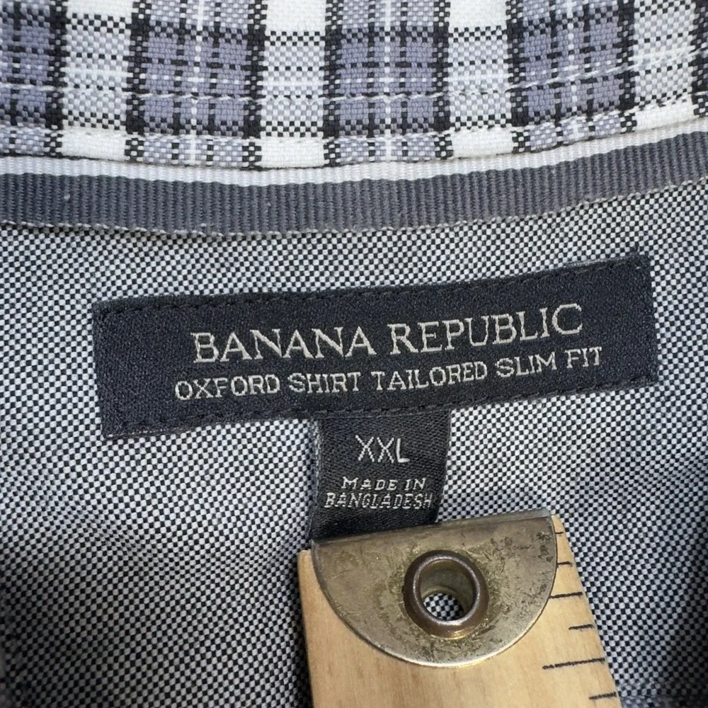 Banana Republic Oxford Shirt Tailored Fit Long Sleeve Plaid‎ Shirt Size XXL